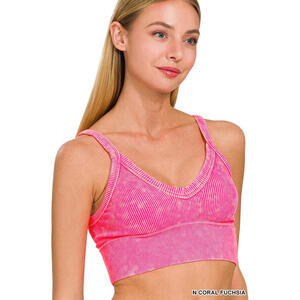 Washed Ribbed Seamless V-Neck Cropped Cami Zenana